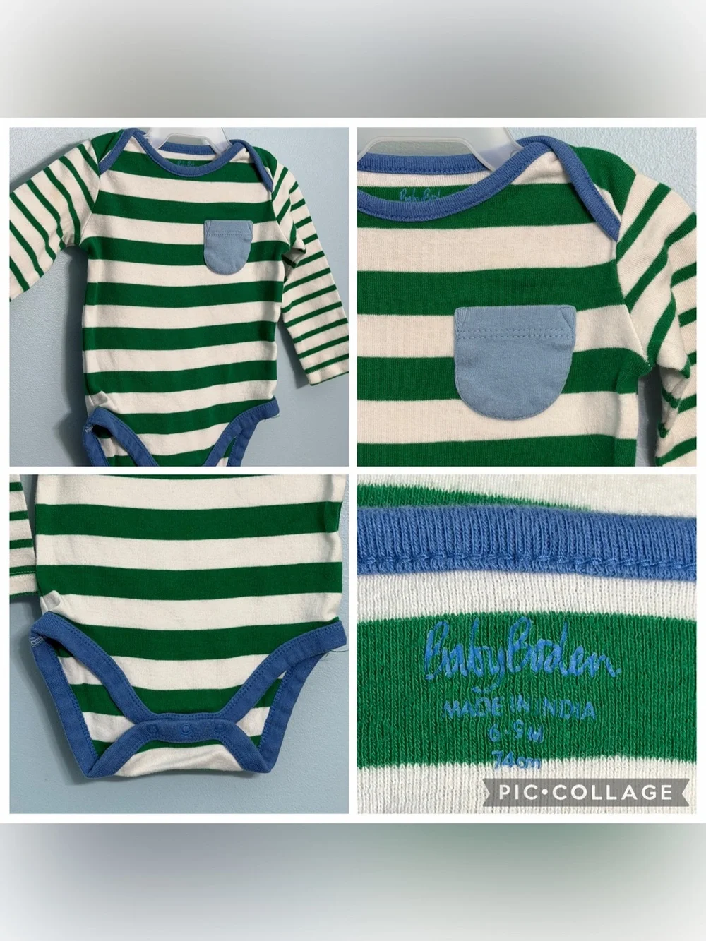 Baby Boden 6-9 Mo 3-Pack Striped Long Sleeve Bodysuits